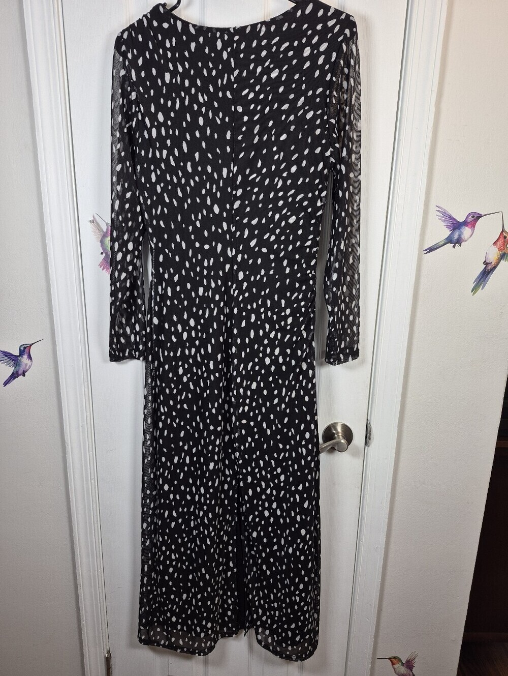 Rachel Zoe Black White Polka Dot Mesh Maxi Dress Size Medium - Picture 2 of 9